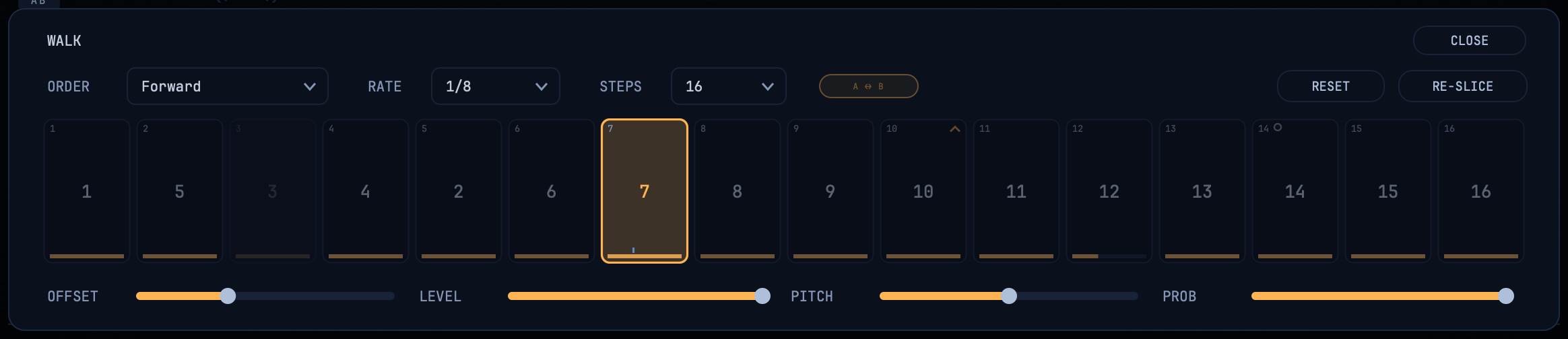 The WALK drawer with a sixteen step pattern