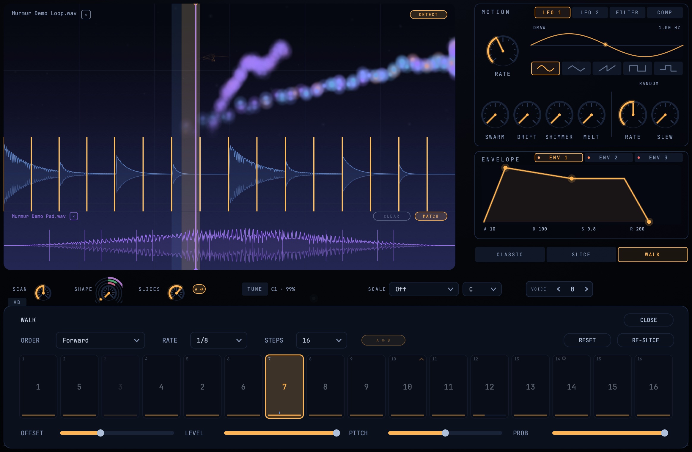 The step sequencer with step 7 selected
